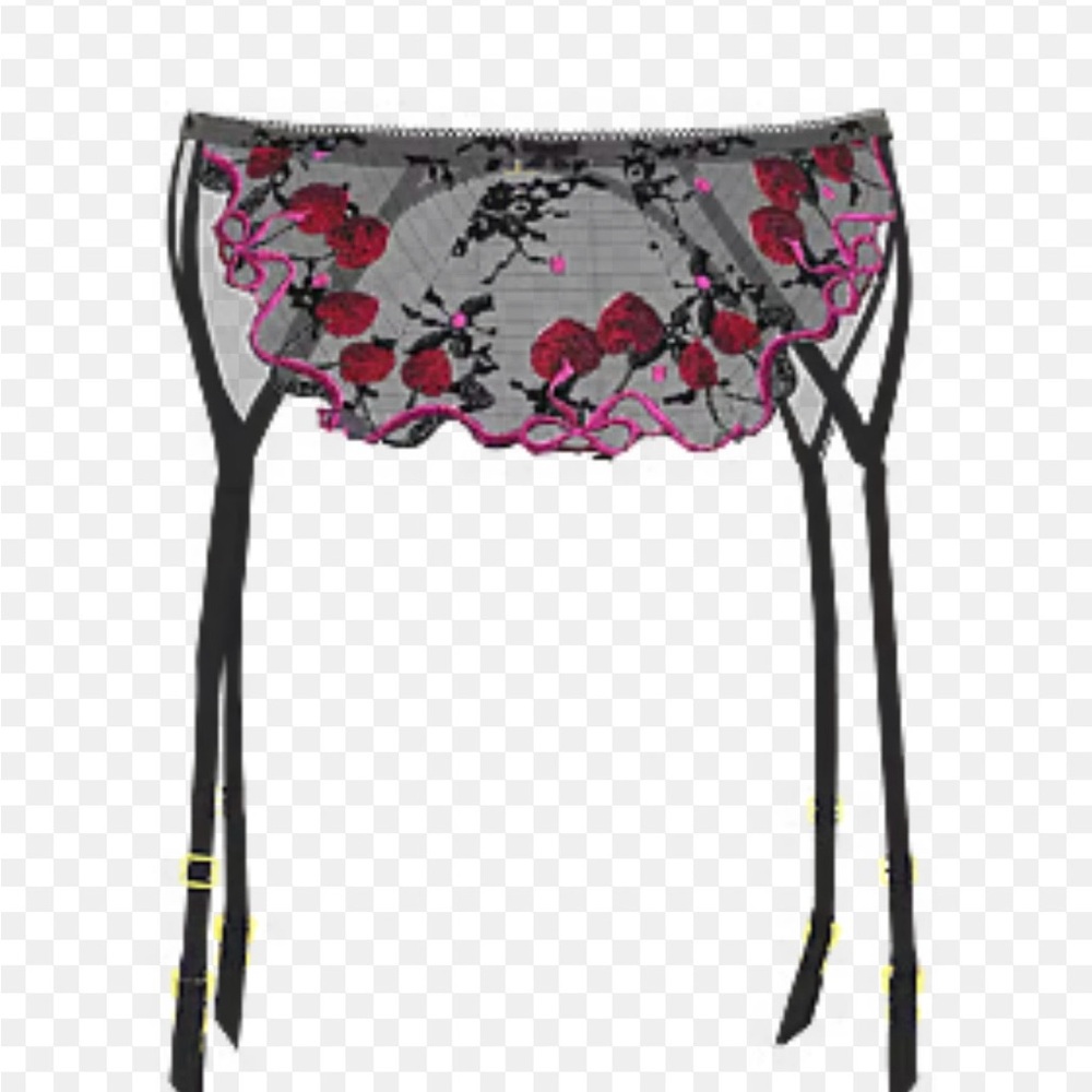 Victoria's Secret Black and Red Floral Garter Belt